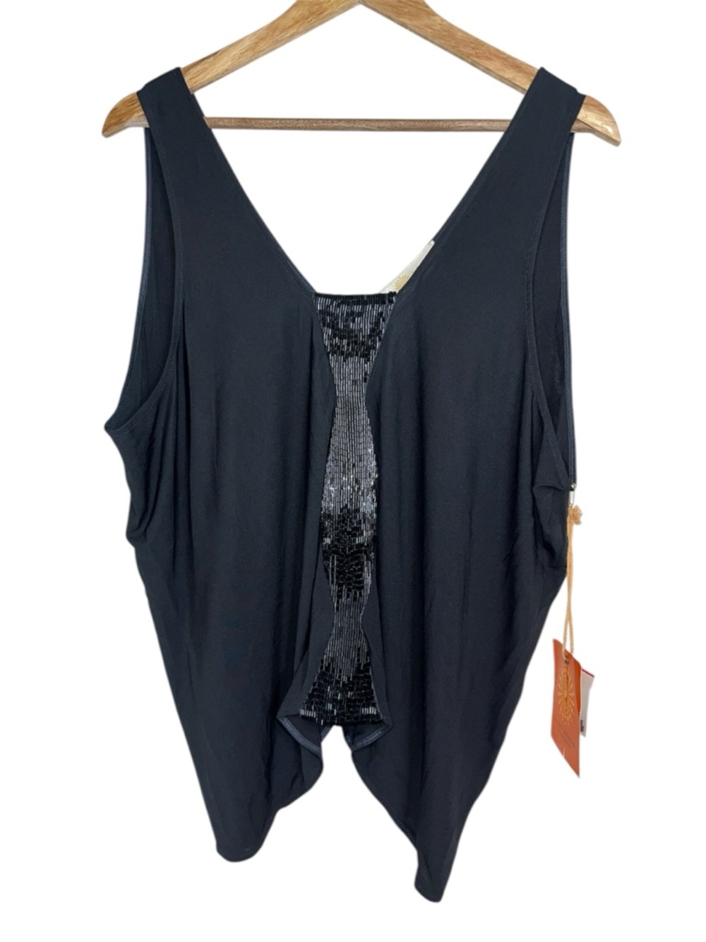 NWT Ramy Brook Black Boho Chic Cocktail Sleeveless Beaded Flowy Drape Top SZ L